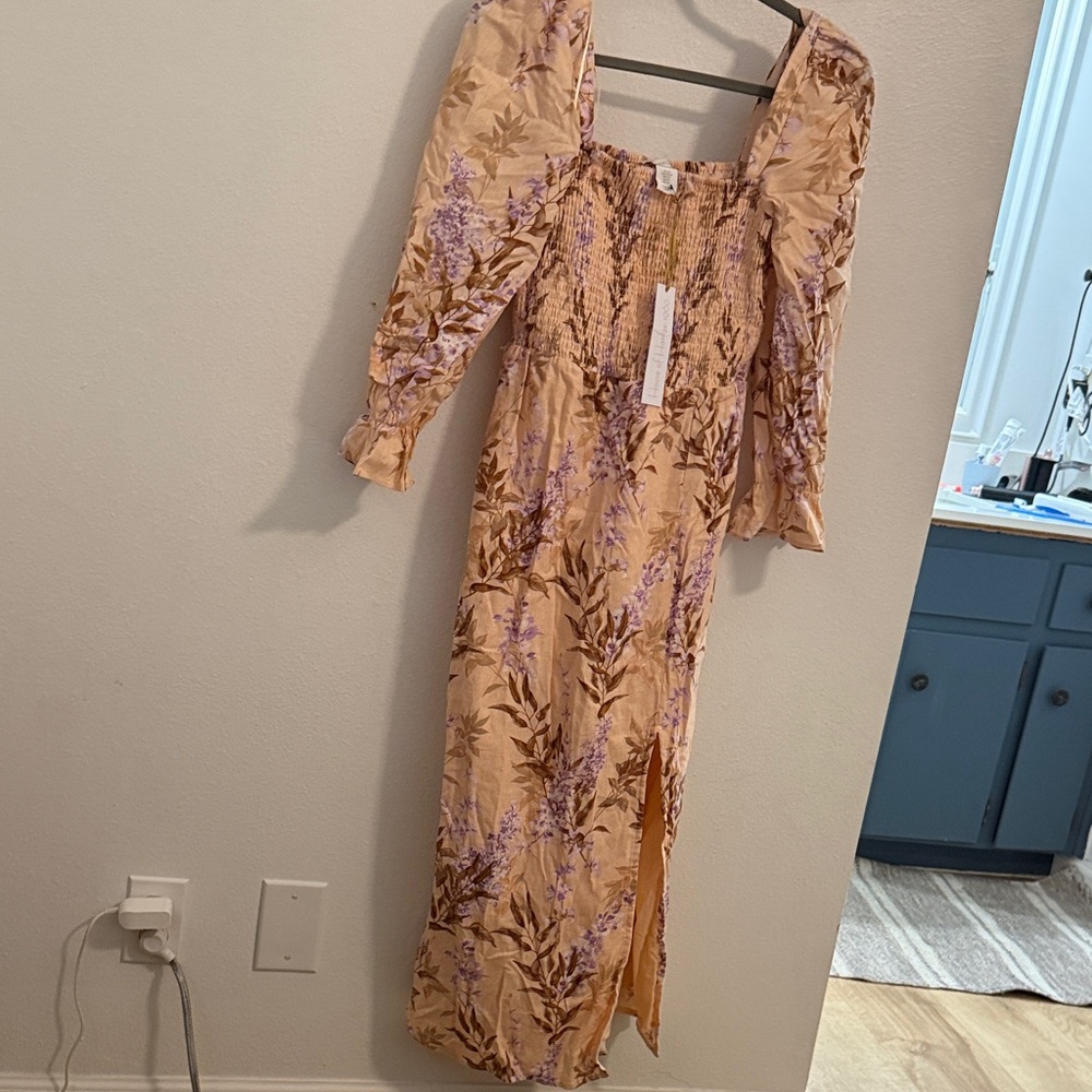 House of Harlow 1960 Floral Long Sleeve Dress in Tan and Purple